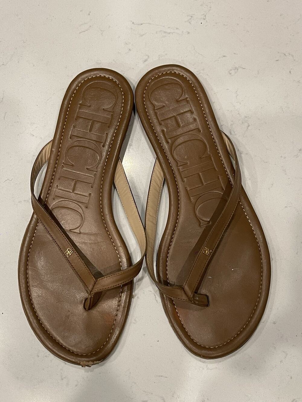 Carolina Herrera gold-tone logo charm strap sandals